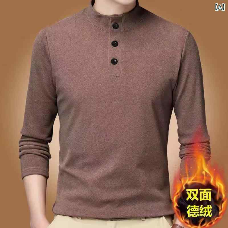 長袖Tシャツ メンズ 秋冬 保暖 化繊混紡 半高領 純色 長袖 トップス 肌着 インナー...