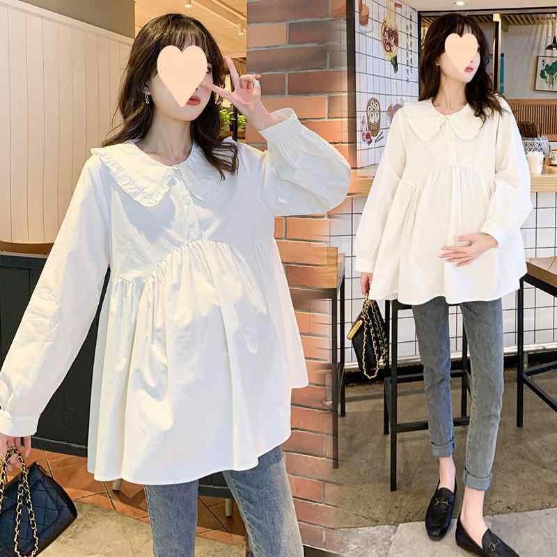 Other - レディース トップス 長袖 斜肩 デザイン 中長丈 ゆったり 大きいサイズ かわいい 韓国風 ドルマンスリーブ シャツ ブラウス 通勤用 普段使い 気質 スタイル 綿素材 白色 米白 カラー 春秋 秋冬 春夏 妊婦 対応 軽量 伸縮性 吸湿速乾 機能 ハ