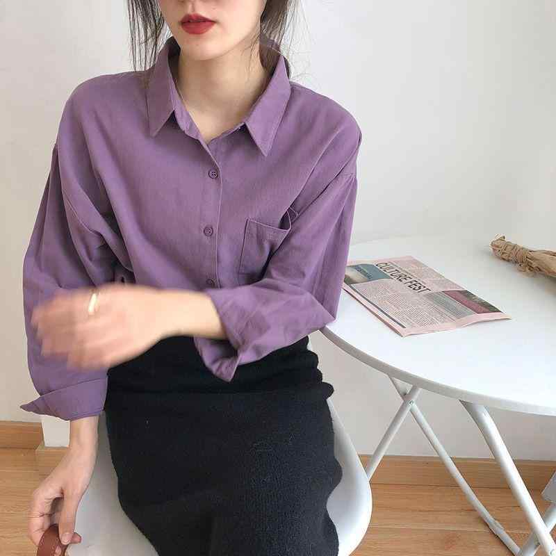 Shirts, T-Shirts - レディース 紫色 長袖 シャツ トップス モダール 再生繊維 抽象 プリント 斜肩 デザイン A ライン シルエット 立襟 一粒 ボタン 気質 通勤 スタイル 早春 秋季 カジュアル ブラウス 軽量 通勤用 普段使い 伸縮性 吸湿速乾 かわいい 別注 風