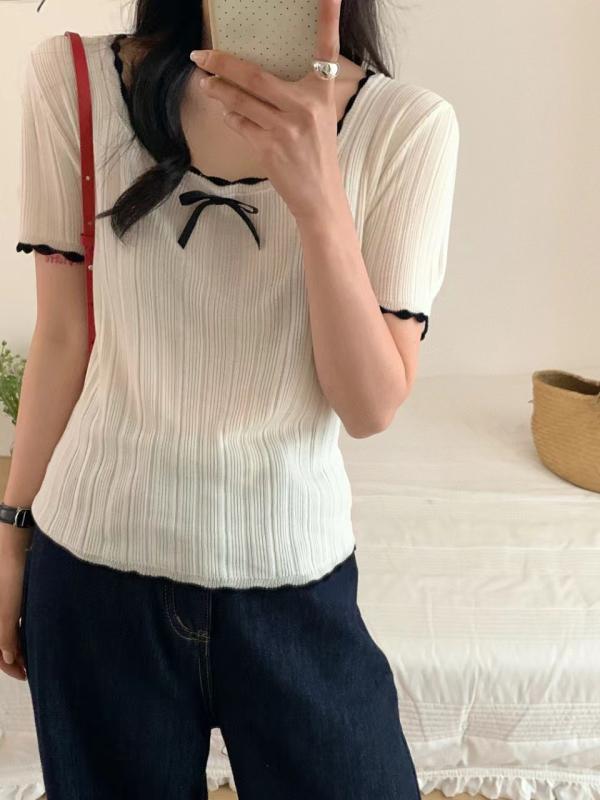 トップス 女性用 短袖 針織衫 接触�