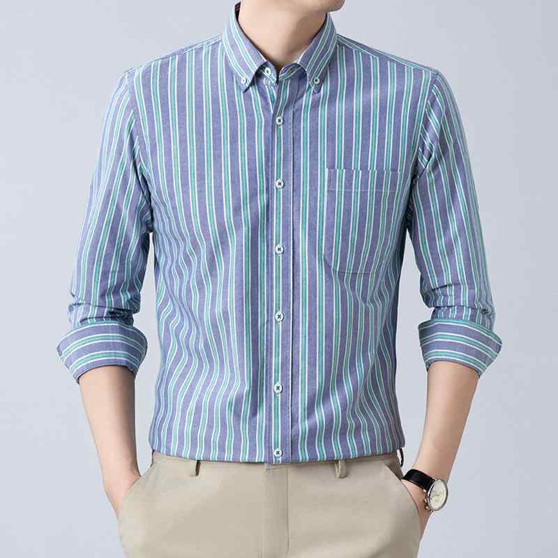 メンズ 長袖 シャツ トップス コットン 薄手 通気性 免燻 条紋 デザイン 翻領 スタンドカラー ゆったり ルーズフィット 韓国風 ファッション カジュアル ストリート スタイル 都市 日常 着用 黄色 グリーン ライトピンク ライトブルー 春夏 秋冬