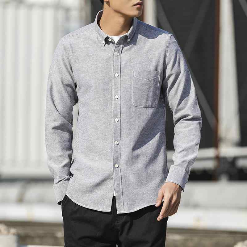 メンズ シャツ トップス 修身型 長袖 開襟 翻領 純色 コットン 60% 綿素材 免烫加工 口袋 ポケット 装飾 青少年向け 18-24歳 青春 流行 韓流スタイル 修身 フィット シルエット カジュアル 普段使い 春夏 秋冬 通年 白色 ブラック グ
