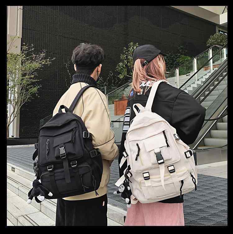バックパック 男女兼用 学生用 原宿風 韓国スタイル ulzzang 復古 ミリタリー 2way 肩掛け キャンパス 20L以下 縦型 スクエア ソフト素材 オックスフォードクロス ユニセックス 日常使い 通学バッグ トレンド ストリートファッション 軽