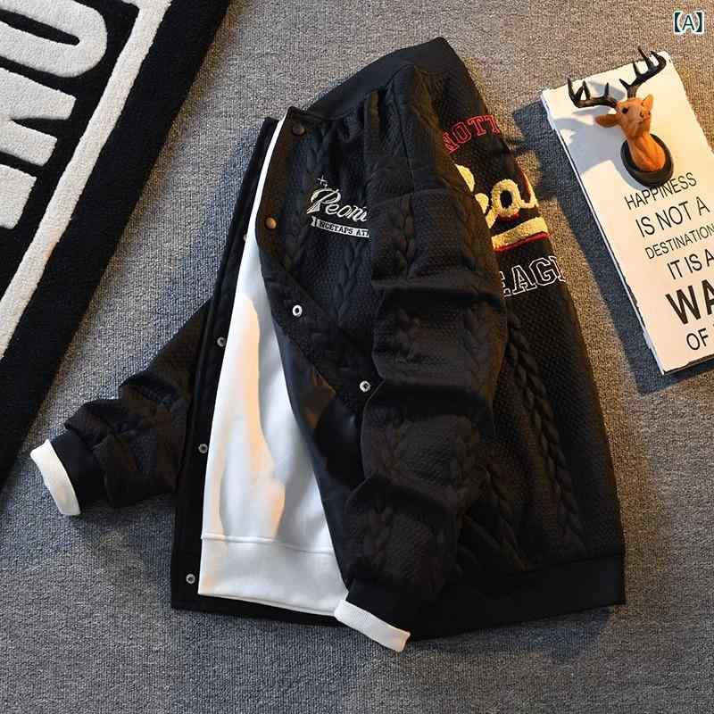 メンズ ジャケット 春夏 秋冬 刺繍 デザイン メンズ 立襟 長袖 ワイドシルエット 単排ボタン 直裾 省略ポケット ボタン 装飾 耐摩耗 ポリエステル コットンコード ブラック ホワイト 日常 着用 ストリート スタイル ティーンエイジャー 向け カジ