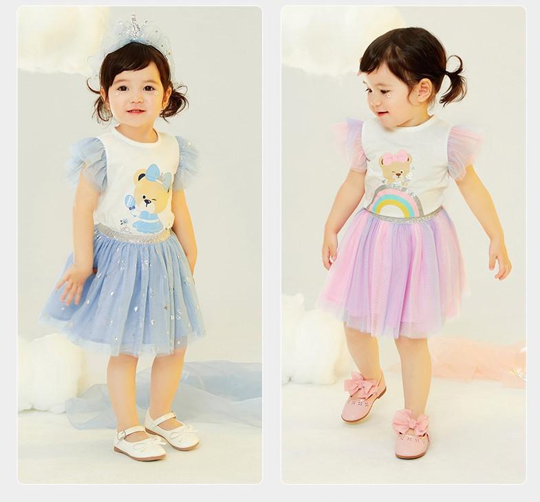 女児 夏季 ベビー かわいい 綿 短袖 チュールスカート セット トップス プリンセス スカート ピンク ブルー 薄手 コットン 100% 韓風 1-3歳 80-100cm 女の子 通気性 軽量 日常着 セットアップ ガーリー プリント 柄 幼児服
