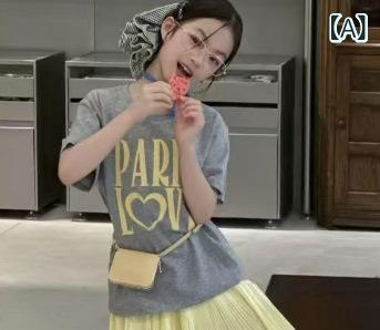女児 スカートセット かわいい 甘め 夏 短袖Tシャツ 半身長 チュールスカート 2点セット 薄手 柔らかい ポリエステル混紡 グレー 上衣 イエロー スカート 120cm 130cm 140cm 150cm 160cm 170cm 普段使い 軽量 通気