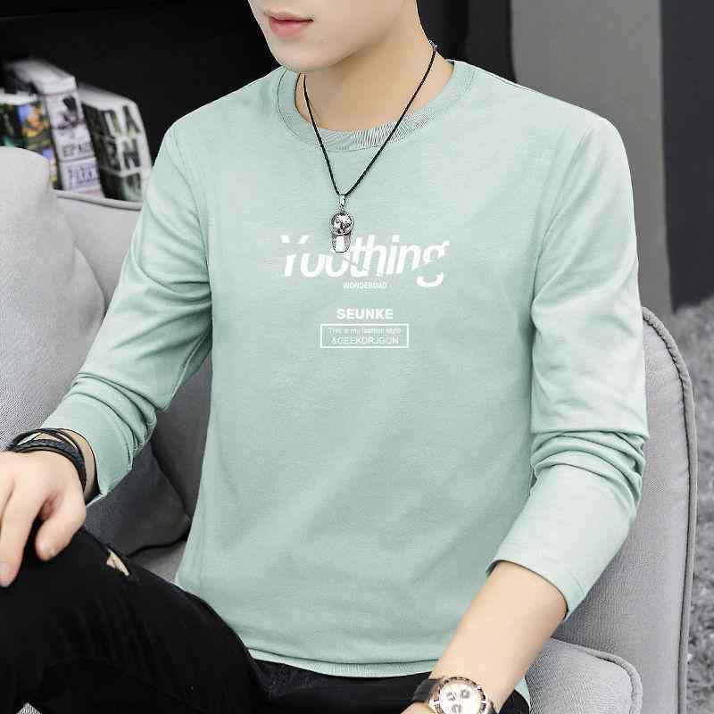 メンズ 長袖 Tシャツ 秋冬 トップス プリント シャツ ゆったり インナー レイヤード 丸首 薄手 ポリエステル 混紡 抽象柄 修身シルエット 深紫 霧青 イエロー ピンク ミリタリーグリーン ネイビー ライトグレー ライトグリーン ライトブルー 赤茶