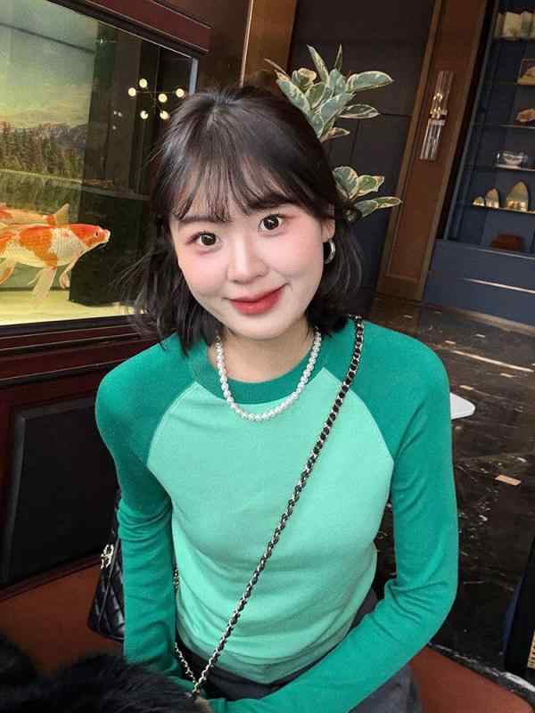 Rakuten - Tシャツ レディース 韓系 春夏 緑 ピンク ローズ 長袖 挿肩袖 修身 インナー トップス 打底 ショート丈 切り替え スプラッシュカラー ポリエステル スパンデックス 伸縮性 吸湿速乾 普段使い 軽量 ビッグシルエット ラウンドネック カジュアル イ