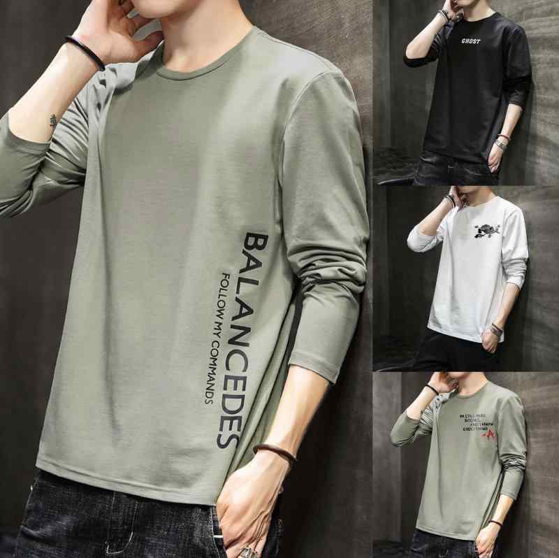 長袖Tシャツ メンズ ゆったり上衣 インナー 韓国風 修身シルエット 無地 文字プリント 丸首 セットアップ ポリエステル ミルクシルク 接触冷感 抗菌加工 免烫 普通厚み 春夏秋冬 休闲 普段使い 部屋着 アウトドア 青少年 成人男性 白 黒 緑 ゆっ