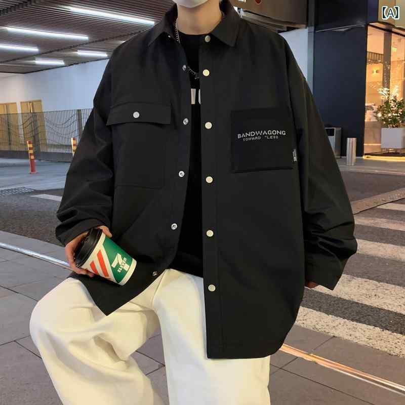 メンズ 長袖 シャツ 合体型 翻領 防水 透気 抗紫外線 耐磨 免烫 色牢度高 口袋 装飾 ポリエステル 100% 日常 普段使い カジュアル ブラック カーキ モカ ブラウン フルグリーン 春秋 春夏 秋冬 合体 フィット トップス コート ジャケット 2