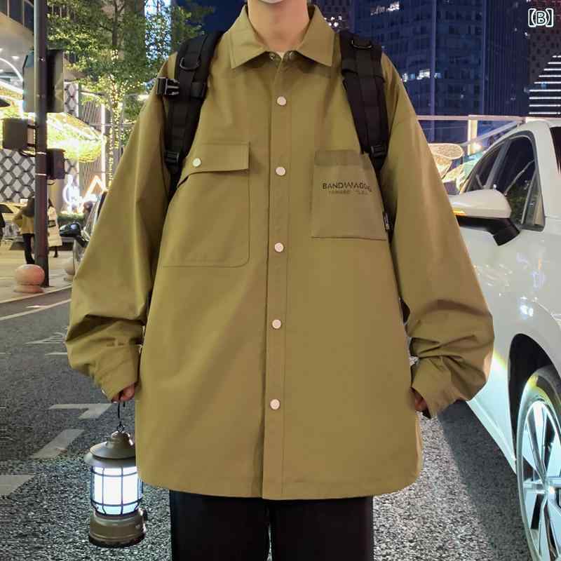 メンズ 長袖 シャツ 合体型 翻領 防水 透気 抗紫外線 耐磨 免烫 色牢度高 口袋 装飾 ポリエステル 100% 日常 普段使い カジュアル ブラック カーキ モカ ブラウン フルグリーン 春秋 春夏 秋冬 合体 フィット トップス コート ジャケット 3