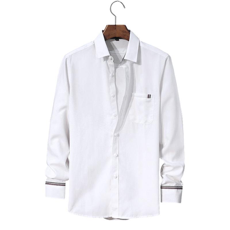 メンズ 長袖 シャツ トップス 修身 綿混紡 コットン素材 方領 開襟 ポケット 飾り 純色 日常使い 通勤 通年 軽量 免燻 白色 グレー 湖ブルー ネイビー ピンク 西瓜レッド M L XL 2XL 3XL 4XL 大きいサイズ 青年向け カジュアル