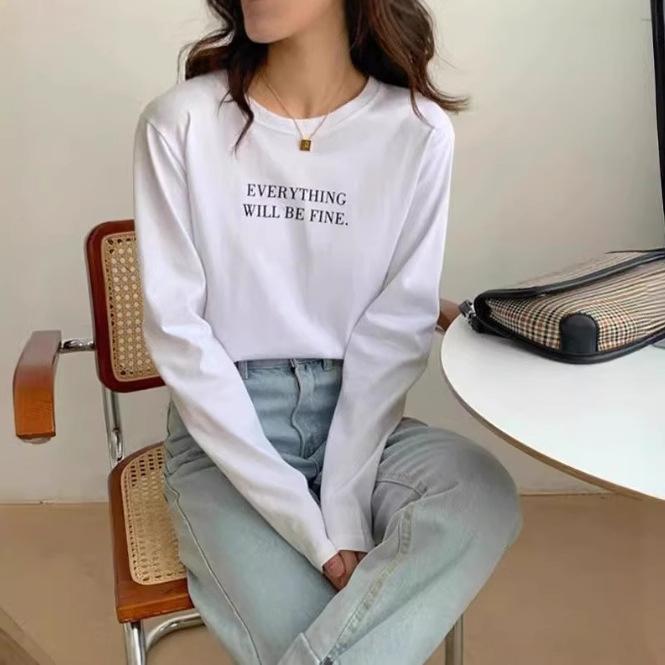 Tシャツ レディース 秋 長袖 丸首 インナー ゆったり リラックス トップス プリント ワイド シルエット ミドル丈 ストライプ カラー ポリエステル 接触冷感 吸湿速乾 デイリー ウェア 白色 ブラック 日韓 カジュアル スタイル