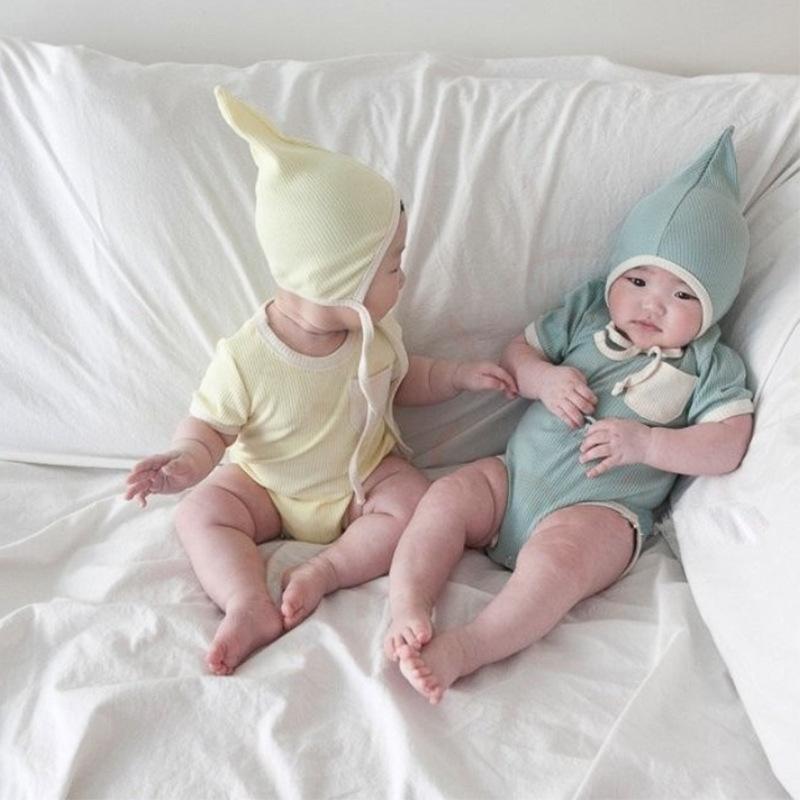 ベビー 連体服 短袖 夏用 男女兼用 切り替えデザイン ポケット付き 薄手 綿素材 接触冷感 吸湿速乾 かわいい パステルカラー 66cm 73cm 80cm 90cm 均码 室内遊び 外出 普段使い 通年対応 柔らかい 肌触り良い 伸縮性 安全 A級