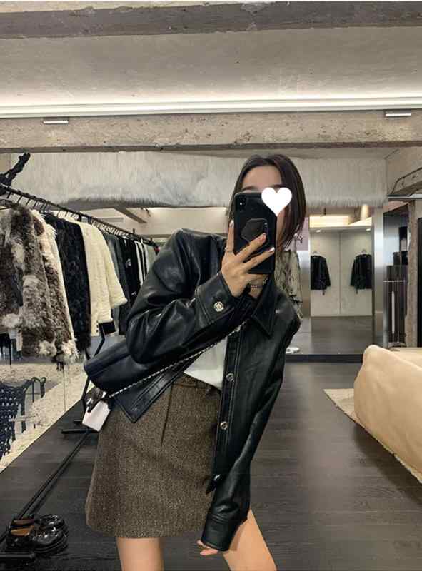 レディース 皮革ジャケット 春夏 黒 ショート丈 復古 クラシック コート トップス 通勤風 気質 スタイル 長袖 シャツカラー PU 合成皮..