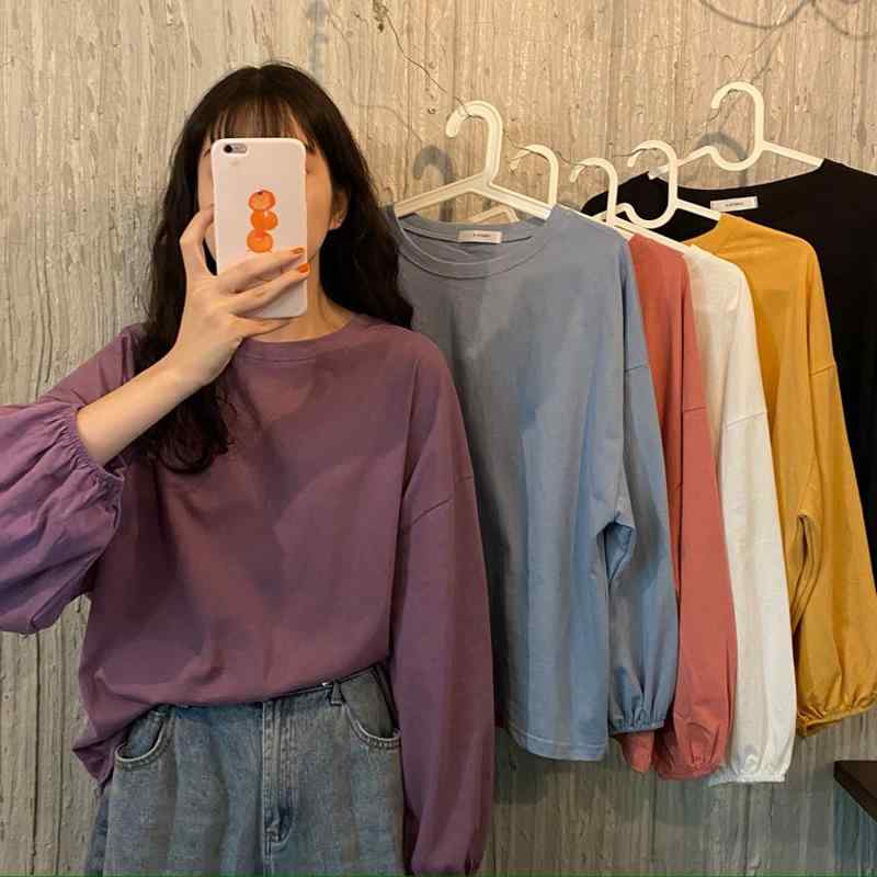 ・カテゴリ: Tシャツ・スタイル: 通勤風・主な素材: ポリエステル95%以上・袖丈: 長袖・袖型: 灯笼袖・ネックライン: クルーネック・柄: 単色・カラー展開: ブラック、パープル、イエロー、ホワイト、ピンク、ブルー、ワインレッド、ライトグリーン、グリーン・サイズ展開: M、L、XL、2XL・フィット感: ルーズフィット・着丈: 普通丈(50cm<着丈≤65cm)