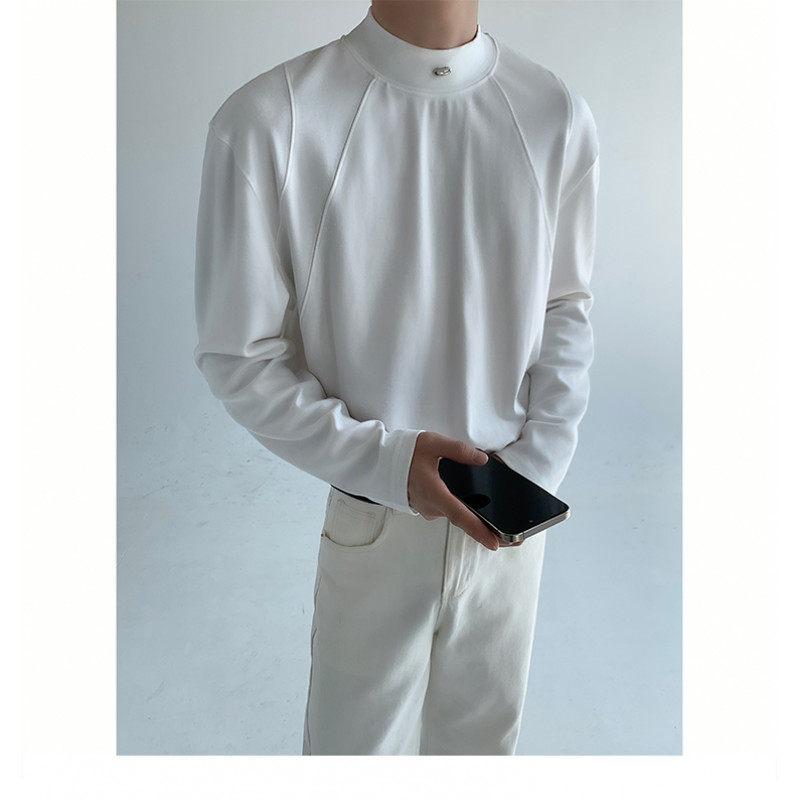 メンズ Tシャツ 長袖 半高領 オーバーサイズ 綿混紡 白色 ブラック ゆったりシルエット 耐磨 色牢度高 免烫処理 3Dプリント風 冬季 秋冬 トップス レイヤード用 普段使い 部屋着 カジュアル ストレッチ性 軽量 通勤対応 アウトドア ユニセックス