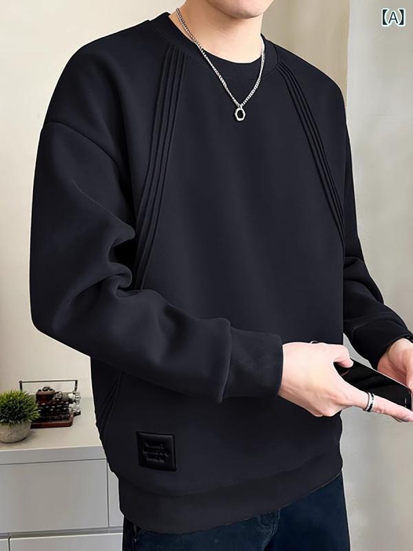 メンズ Tシャツ 長袖 トップス 丸首 ルーズフィット デザイン プリント 幾何学模様...