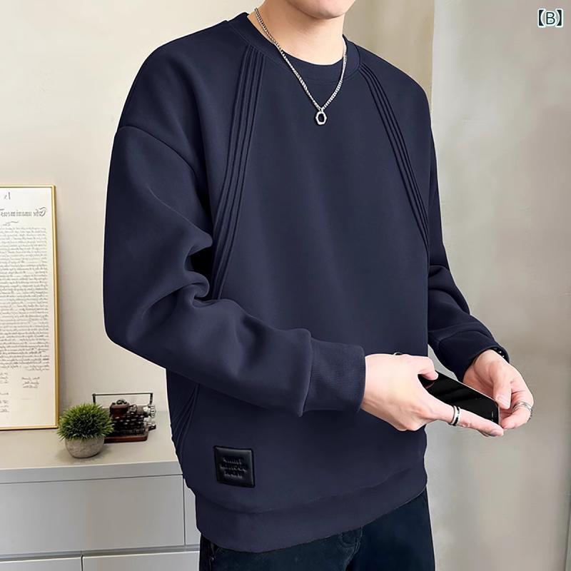 メンズ Tシャツ 長袖 トップス 丸首 ルーズフィット デザイン プリント 幾何学模様...