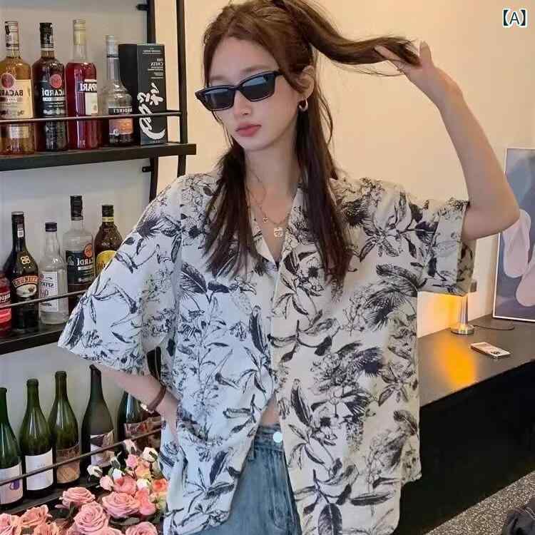 メンズ シャツ トップス 半袖 韓国風 韓国スタイル 日韓風 日系風 ゆったり ルーズフィット 洗濯簡単 免燻 ポリエステル ポリエステル繊維 切り替え スプリットカラー ポケット付き 開襟 ボタンアップ 普通丈 夏 春夏 夏季 インクパターン 水墨柄