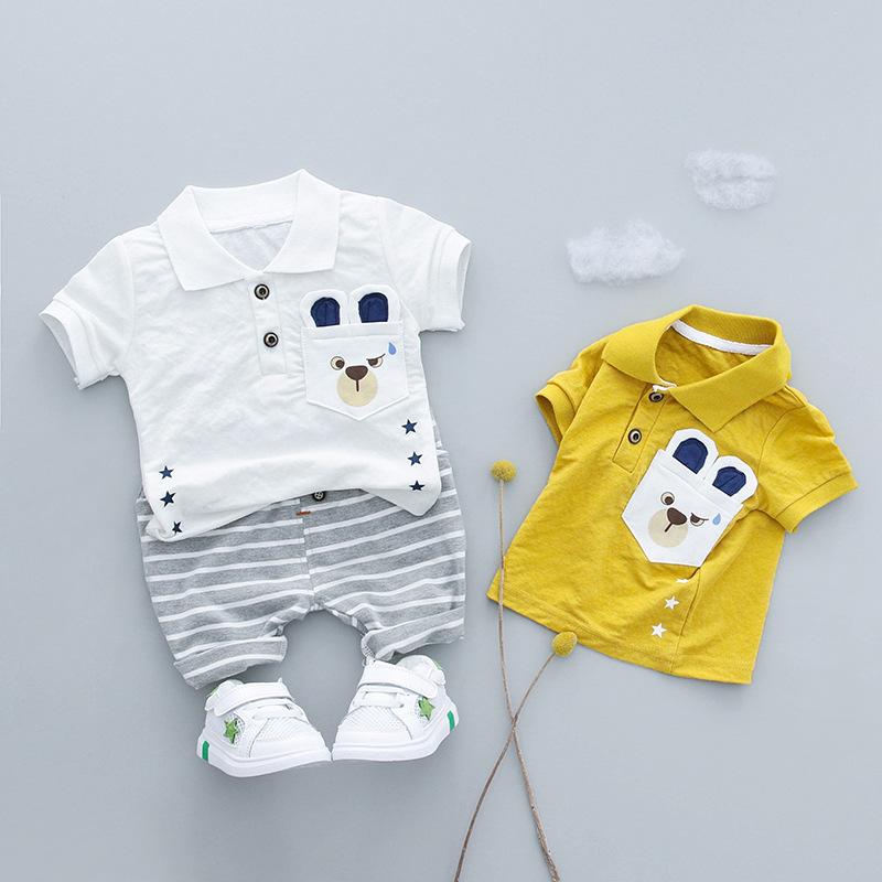 キッズ 男の子 夏服 2点セット トップス 短パン セット 綿 柔らかい素材 短袖 開き可能 かわいい 熊柄 ポケット 付き 抽象柄 無地 カジュアル 日常使い 通気性 肌触り良い 1-3歳 70-80cm ベビー 幼児 服 韓国風 セットアップ 軽量