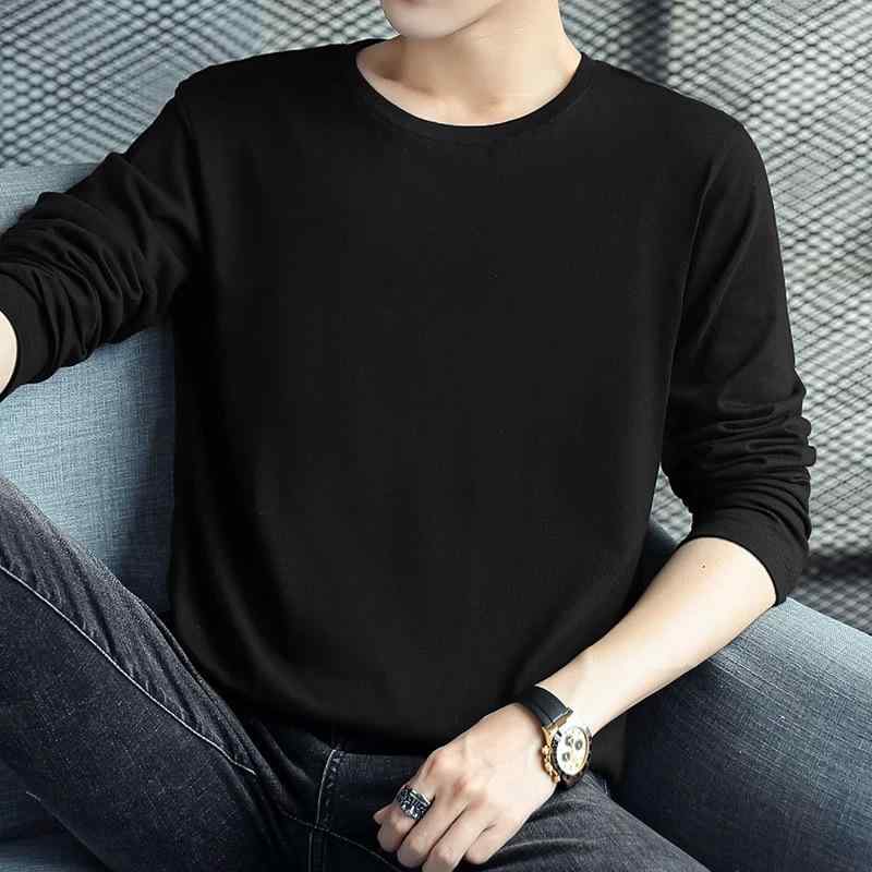 秋冬 メンズ 長袖 Tシャツ トップス ゆったり 韓国風 トレンド 無地 上着 シンプル 日常使い 丸首 インナー 薄手 ポリエステル 混紡 伸縮性 ブラック ホワイト グレー ワインレッド ネイビー ピンク ライトグレー ライトブルー ベージュ イエロ