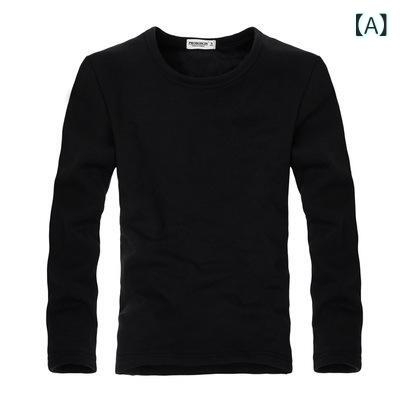 メンズ 長袖 Tシャツ トップス 丸首 ゆったり 薄手 裏起毛 秋冬 ユニセックス 純色 修身 シルエット ポリエステル 混紡 高伸縮 軽量 吸湿速乾 ブラック ホワイト グレー カジュアル 普段使い インナー レイヤード 秋 冬 通年