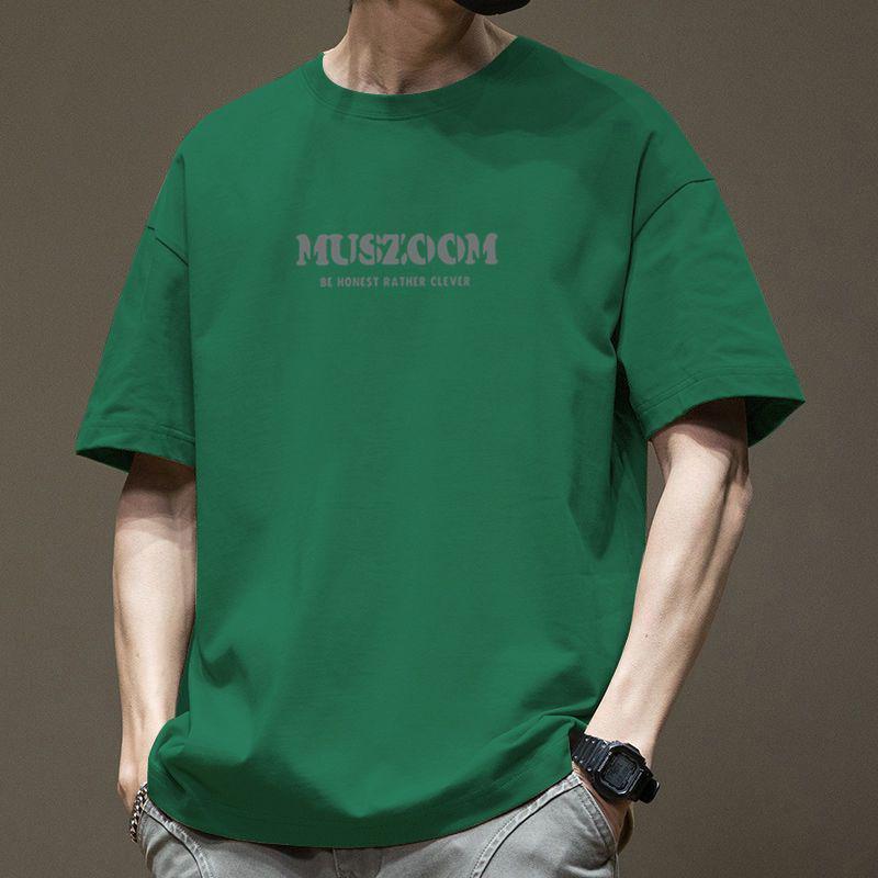 メンズ Tシャツ 綿 重厚 米式 韓国風 トレンド 短袖 トップス ゆったり 丸首 ストリート ヒップホップ スタイル 精梳綿 96%以上 抽象 プリント 落肩袖 印花 加工 速乾 防晒 機能 運動 シーン 青年向け 通年 ゆったりシルエット 軽量 吸湿