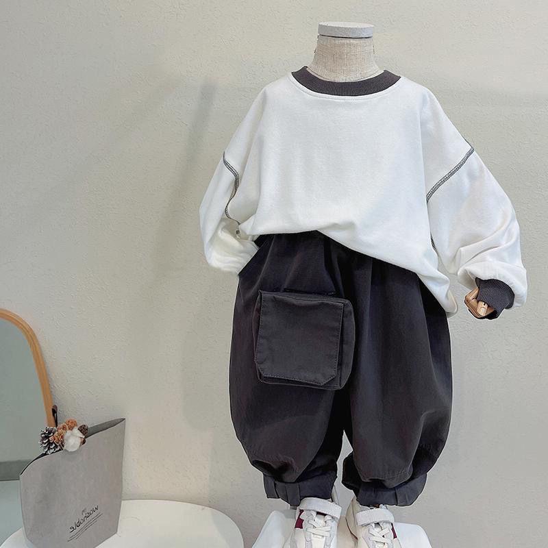 キッズ 男の子 春秋 綿 長袖 トップス 灯籠パンツ セット 防紫外線 柔軟 ピュアカラー 切り替え トレンド 90cm 100cm 110cm 120cm 130cm 140cm 3～8歳 普段使い 通園 アウトドア 軽量 伸縮性
