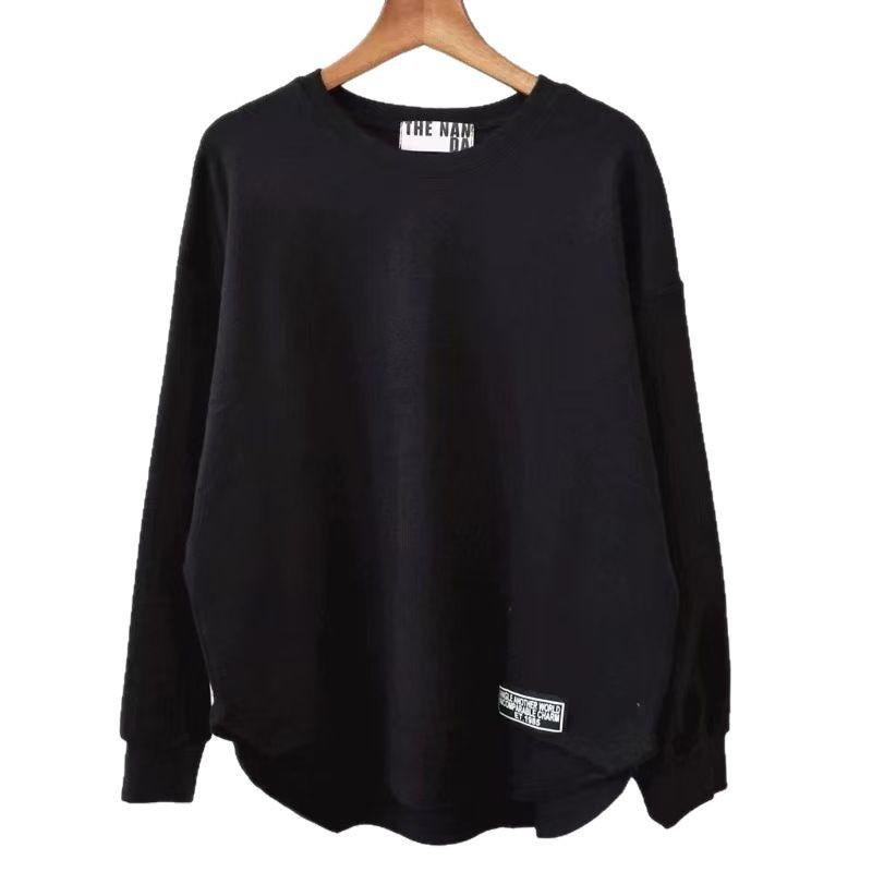 襯衫, T恤 - Tシャツ 女性用 春夏 通勤 長袖 丸首 切り替え 不規則裾 ゆったり トップス 気質 ワイドシルエット ポリエステル 無地 セットインスリーブ パッチ 軽量 吸湿速乾 白色 ブラック コーヒーブラウン ヘザーブラック 気質エレガント カジュアル 普段使