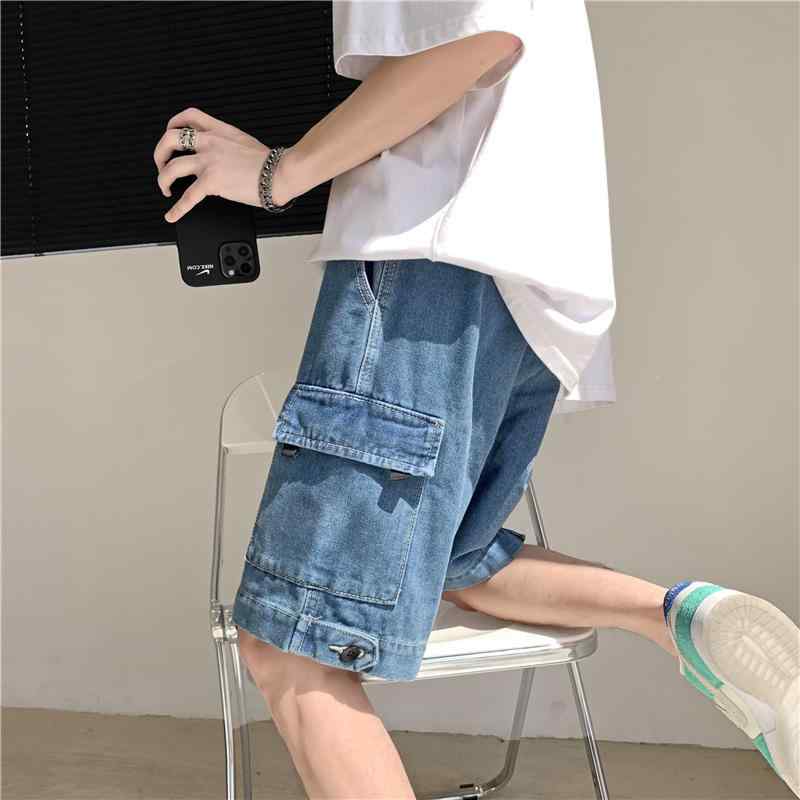 ハーフパンツ メンズ ワークパンツ デニム ショートパンツ ワイドパンツ 薄手 ストレート 5分丈 大きいポケット 膝丈 調整可能 カジュアル 無地 春夏