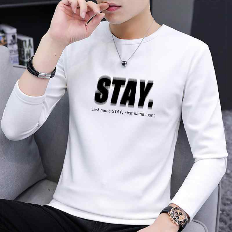 Other - メンズ 長袖 Tシャツ トップス 秋 秋冬 修身 スリムフィット 薄手 軽量 韓国風 トレンド 印花 プリント 字母 ロゴ スタンドカラー クルーネック ポリエステル 化繊混紡 免烫 ノンアイロン 黒 白 モノトーン 青少年 24-35歳 ファッション