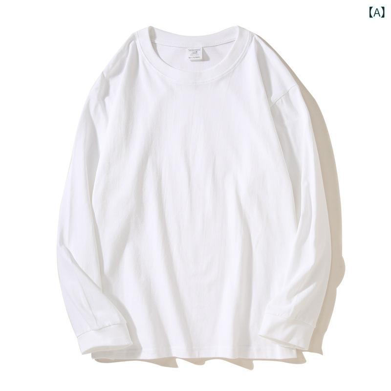 Other - 長袖 Tシャツ メンズ ユニセックス ゆったり トップス 綿 100% 精梳棉 吸湿速乾 透気性 春秋 秋冬 春夏 通勤 普段使い 部屋着 落肩袖 丸首 長袖 無地 白色 ブラック ネイビー グレー ピンク 赤 ベージュ カーキ グリーン ライトブルー