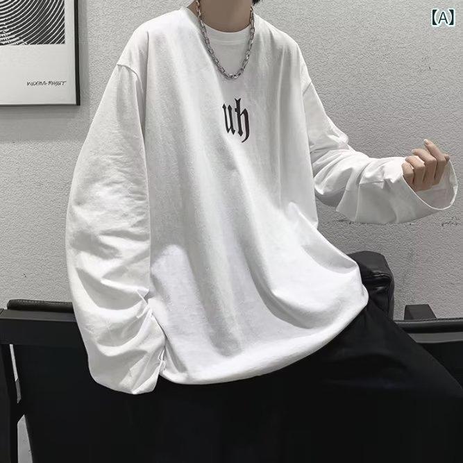 長袖 Tシャツ メンズ 秋 春夏 通年 韓国風 ゆったり ビッグサイズ インナー トップス ロングスリーブ 丸首 プルオーバー プリント ロゴ柄 クリエイティブ プリント ポリエステル混紡 吸湿速乾 透気性 休日用 普段使い カジュアル スタイル グレー 2