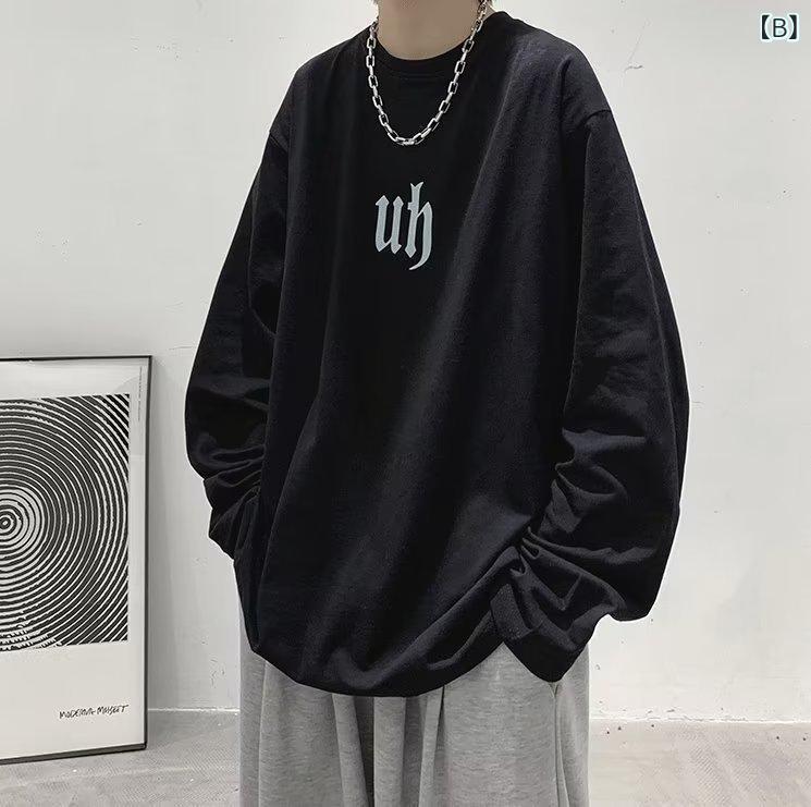 長袖 Tシャツ メンズ 秋 春夏 通年 韓国風 ゆったり ビッグサイズ インナー トップス ロングスリーブ 丸首 プルオーバー プリント ロゴ柄 クリエイティブ プリント ポリエステル混紡 吸湿速乾 透気性 休日用 普段使い カジュアル スタイル グレー 3