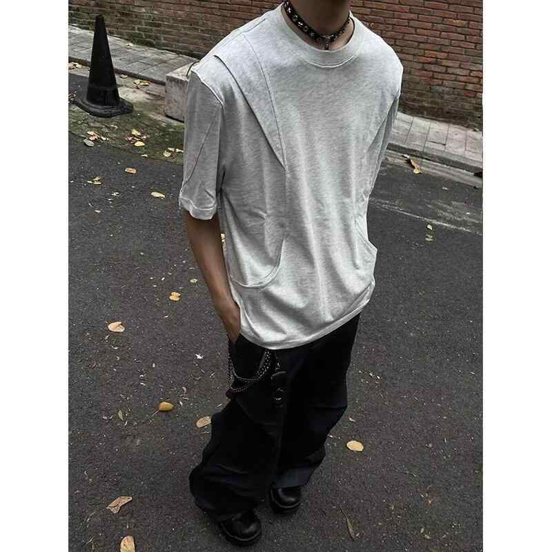 ・カテゴリ: Tシャツ・スタイル: 韓版・主な素材: 綿51%～70%・柄: 無地・版型: ゆったり・袖丈: 中袖・ネックライン: 丸首・フード: なし・厚み: 薄手・カラー展開: 白灰色、黒色、深灰色・サイズ展開: M、L、XL、2XL・重量: 180g～250g・機能: 防皺、耐摩耗、色牢度高・適用シーン: 休闲・詳細: ポケット