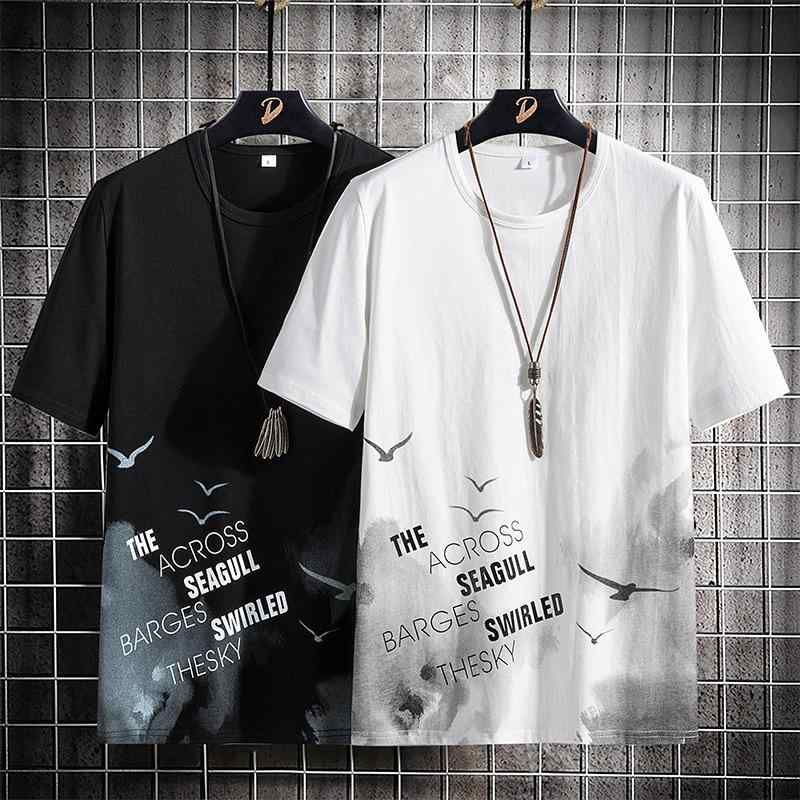 メンズ 短袖 Tシャツ 韓国風 修身 薄手 涤纶 透気性 アルファベット柄 人物プリント プレス加工 丸首 セットインスリーブ ゆったりシルエット 夏用 休闲 トップス ベースレイヤー ブルー ホワイト ブラック グレー