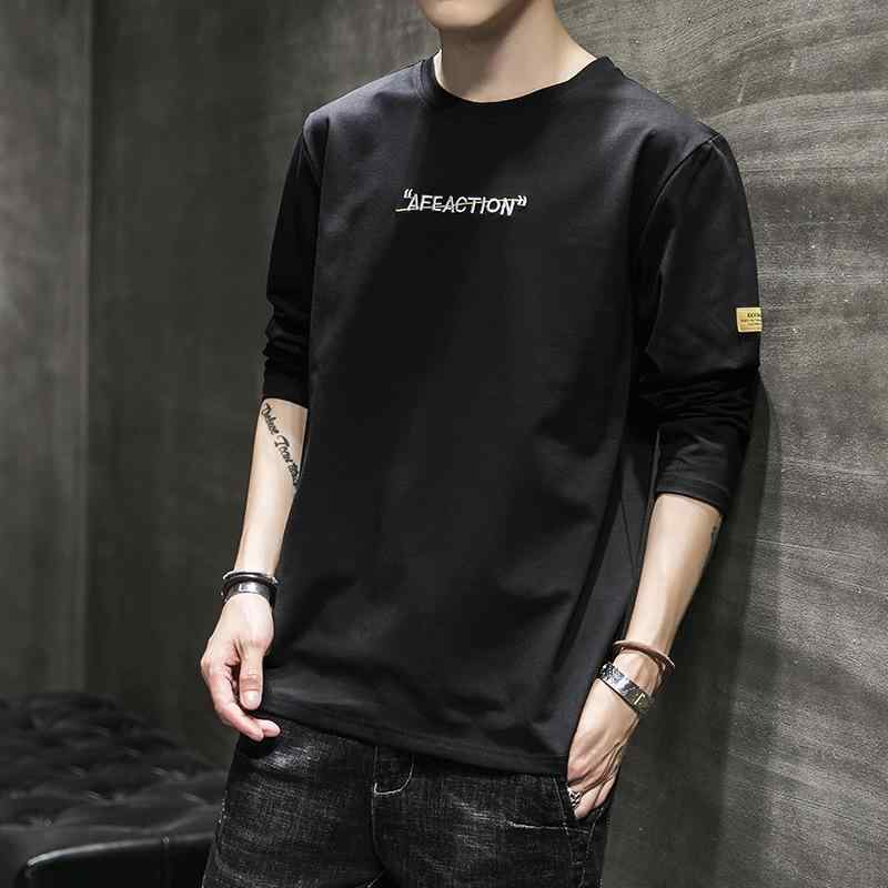 メンズ Tシャツ 韓国風 長袖 トップス ルーズフィット レイヤード インナー 無地 プリント 字母柄 丸首 セットインスリーブ ゆったりシルエット ポリエステル混紡 化纤混紡 防汚加工 軽量 伸縮性 秋冬 春夏 通勤 普段使い 部屋着 ストリート カジ