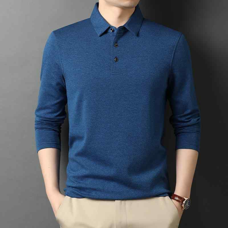 メンズ Tシャツ 長袖 翻領 直筒型 羊毛混紡 純色 透気性 秋季 黒 紺 グレー ライトブルー ライトグリーン レッド ダークグリーン 休闲 韓版 青年向け セットアップ 免烫加工 都市スタイル ファッション トップス ニット ミックス素材 快適 普段