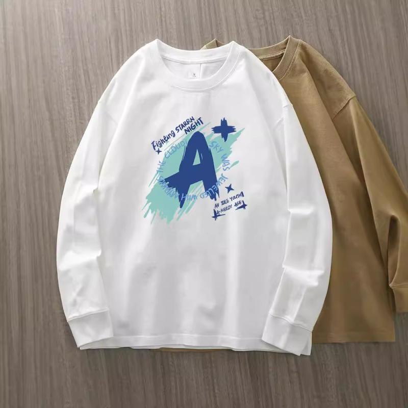 メンズ 長袖 Tシャツ トップス 純棉 コットン 96%以上 230g 厚手 丸首 ルーズフィット ワイドシルエット 吸湿速乾 プリント グラフィック柄 幾何学模様 文字ロゴ 春秋 春夏秋冬 レイヤード ベースレイヤー カジュアル 日常使い ファッション