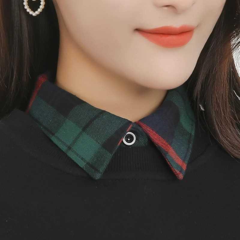 レディース シャツ トップス 偽物領子 格子柄 秋冬 装飾 襟元 磨毛加工 韓国風 百...