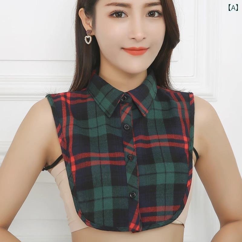 レディース シャツ トップス 偽物領子 格子柄 秋冬 装飾 襟元 磨毛加工 韓国風 百...