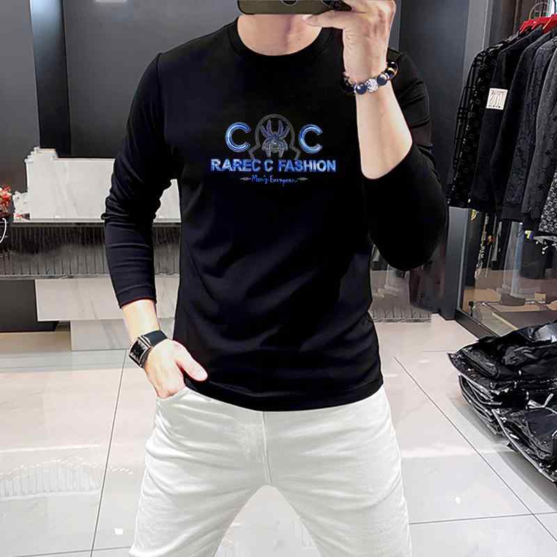 メンズ Tシャツ トップス 長袖 丸首 修身 コットン混紡 透気性 吸湿速乾 色牢度高 凹凸 刺繍 動物柄 蜘蛛 プリント 軽熟カジュアル 日常 街着 秋冬 春夏 青年 合体型 普通厚 白色 ブラック レッド グリーン キャラメル