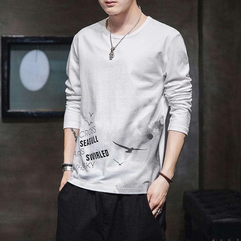 メンズ 長袖 Tシャツ トップス 春秋 秋冬 薄手 速乾 耐久 汚れにくい 化繊混紡 ポリエステル 速干 色牢度高 ゆったり ルーズフィット 丸首 セットインスリーブ プリント ロゴ柄 グラフィック グレー ブラック ホワイト カーキ スポーツ 屋外 作
