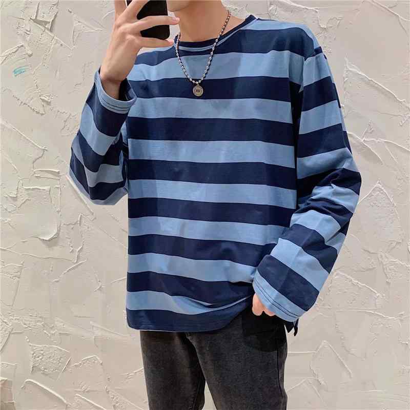Other - メンズ 長袖 Tシャツ 条紋 トップス インナー 綿混紡 丸首 ゆったりシルエット 無地 防汚 加工 春夏 秋冬 通勤 普段使い 部屋着 軽量 吸湿速乾 白色 ピンク 緑 ブルー オレンジ イエロー ブラック