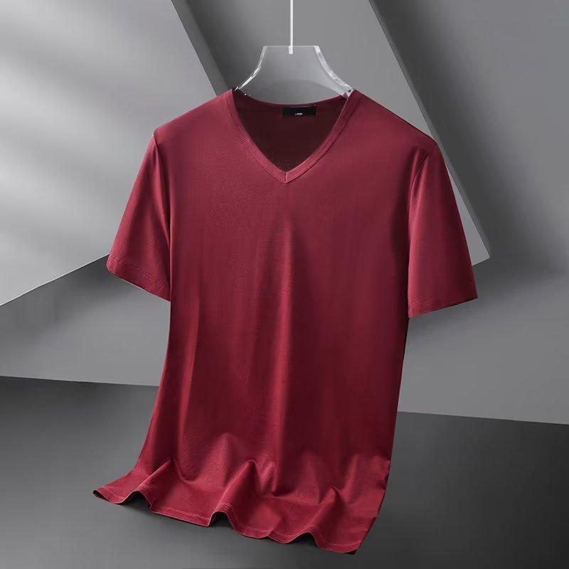 メンズ Vネック 短袖 Tシャツ 修身型 薄手 ポリエステル 100% 純色 ブラック ホワイト グレー ダークグレー ライトグレー ワインレッド ネイビー 春秋 耐摩耗 免アイロン 徽章 動物柄 アクセサリー 青少年向け スリムフィット トップス イン
