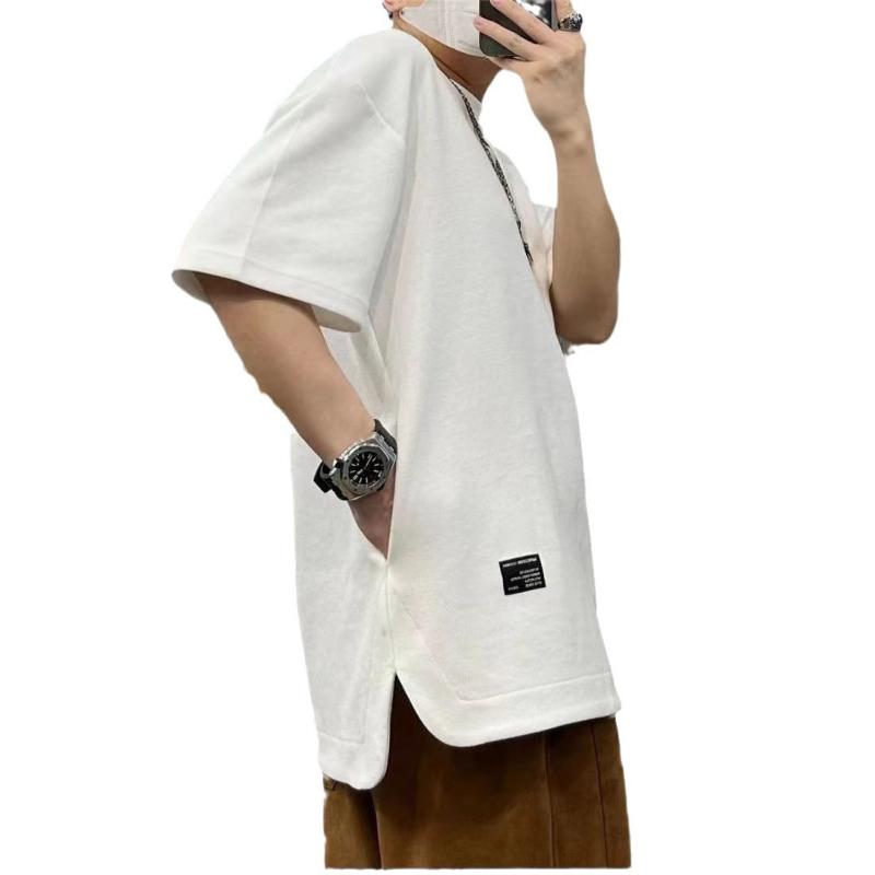 メンズ Tシャツ 半袖 夏用 韓国風 ゆったり 丸首 薄手 ポリエステル 無地 幾何学柄 切り替え ポケット 耐摩耗 黒 赤 白 灰 緑 トップス ティーシャツ レイヤード 休日着 アクティブ ビッグシルエット 伸縮性 吸湿速乾 通勤 普段使い