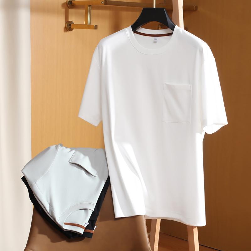 メンズ Tシャツ トップス 丸首 ラグランスリーブ 短袖 ポケット付き 純色 インナー 綿混紡 薄手 軽量 吸湿速乾 透気性 日常 ビジネスカジュアル 合体型 黒 グレー ホワイト 夏向け