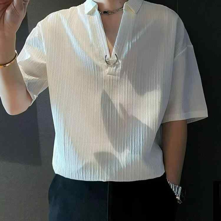 メンズ Tシャツ ポロシャツ 夏 短袖 V領 ゆったり ルーズフィット メンズカジュアル トップス 日常着 ポリエステル混紡 吸湿速乾 ブラック ホワイト ユニセックス 男性用 半袖 上着