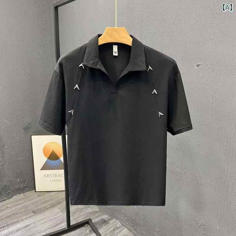 メンズ POLO シャツ 半袖 短袖 トップス 夏 春夏 接触冷感 Vネック ブラック ホワイト 綿 精梳綿 薄手 軽量 透気性 耐久 植毛 韓国風 ゆったり ルーズフィット 純色 プリント 印花 キャジュアル 普段使い 青年向け 18-24歳 洗濯機対